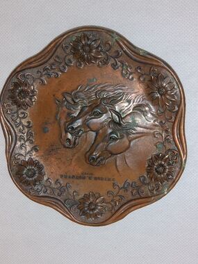 Embossed Copper Horse Plaque with Floral Trim